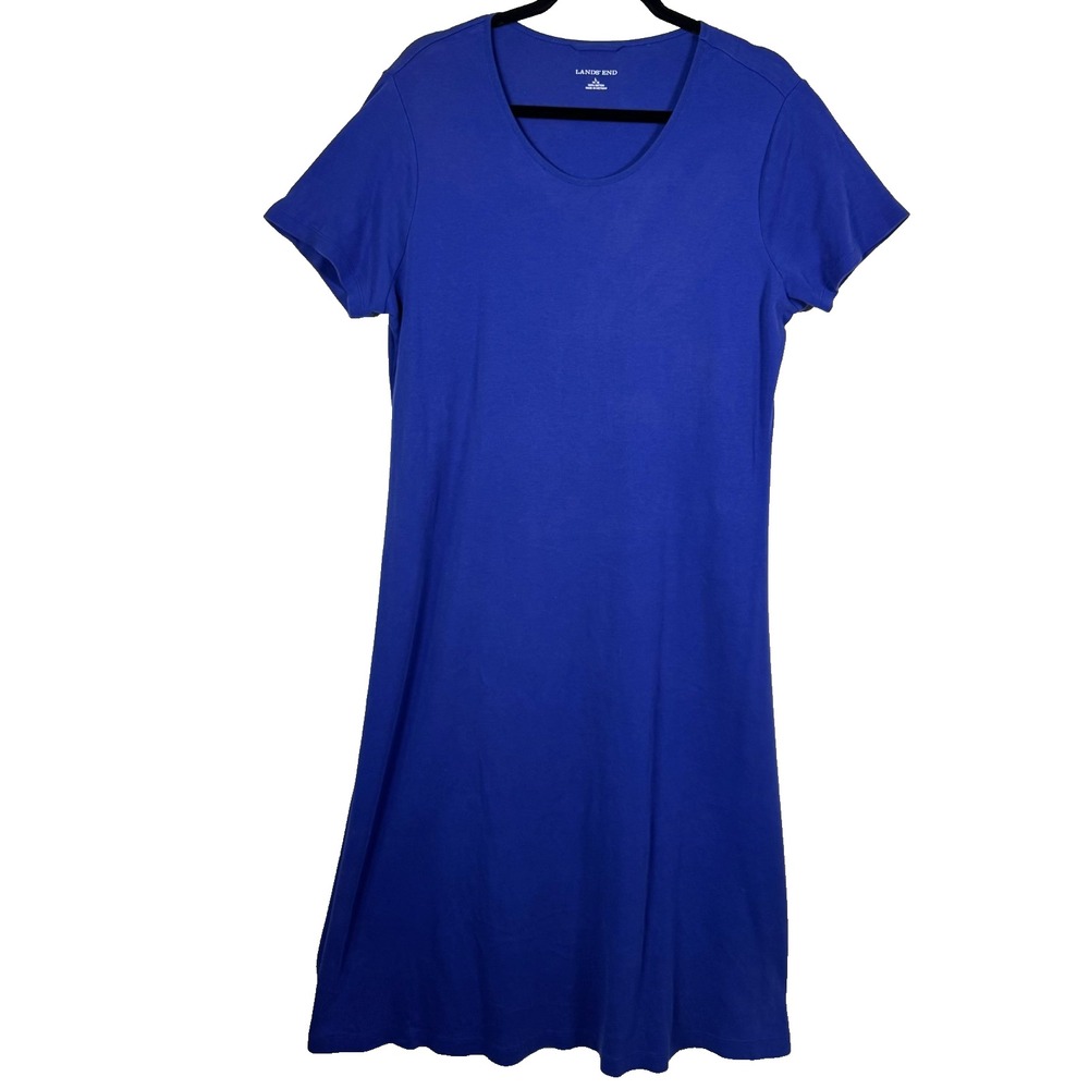Land's End Dress Size Large 14 - 16 Blue Short Sleeve 100% Cotton Comfort